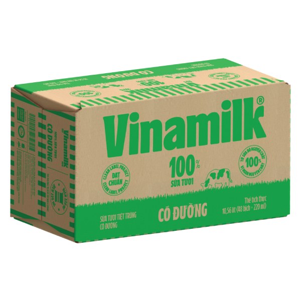 Sữa Tươi Tiệt Trùng Vinamilk 100% Có Đường Thùng 48 Bịch 220Ml