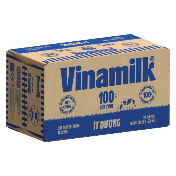 Sữa Tươi Tiệt Trùng Vinamilk 100% Ít Đường Thùng 48 Bịch 220Ml