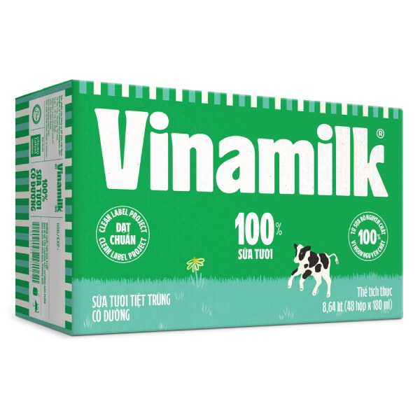 Thùng 12 Lốc 4 Sữa Tươi Tiệt Trùng Vinamilk 100% Có Đường Hộp 180Ml