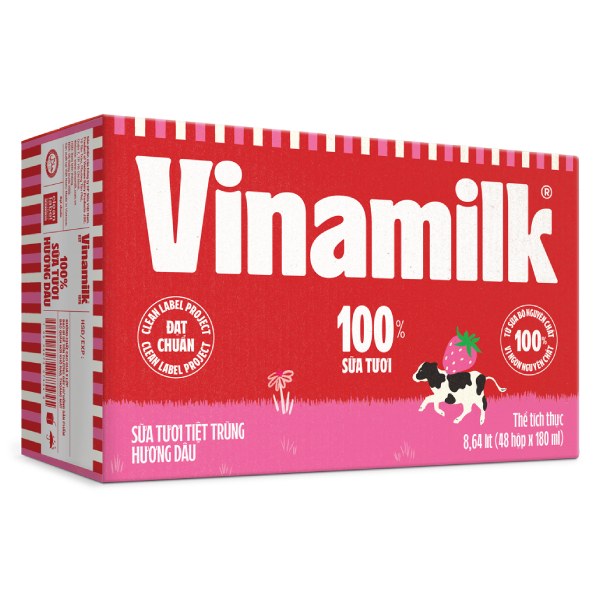 Thùng 12 Lốc 4 Sữa Tươi Tiệt Trùng Vinamilk 100% Dâu Hộp 180Ml