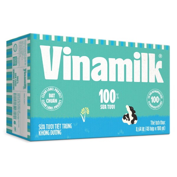 Thùng 12 Lốc 4 Sữa Tươi Tiệt Trùng Vinamilk 100% Không Đường Hộp 180Ml