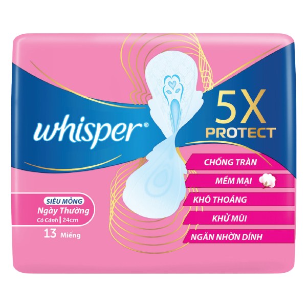 Băng Vệ Sinh Whisper 5X Protect Siêu Mỏng Cánh 24Cm 13 Miếng