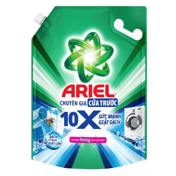 Nước Giặt Ariel 10X Cửa Trước Làn Gió Mát Túi 3.7Kg