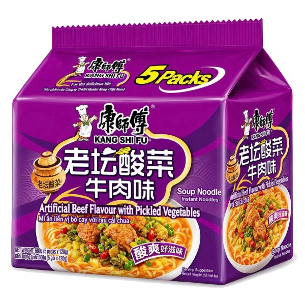 Lốc 5 Mì Kang Shi Fu Bò Rau Củ Gói 117G
