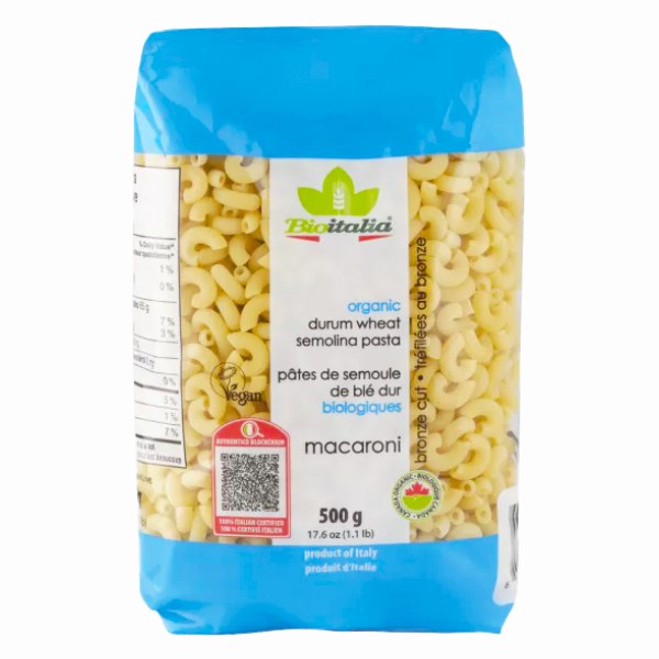 Nui Hữu Cơ BioItalia Macaroni Ống Cong Gói 500G