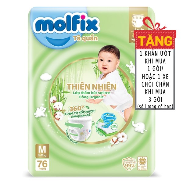 Tã Quần Molfix Thiên Nhiên Bông Organic M76