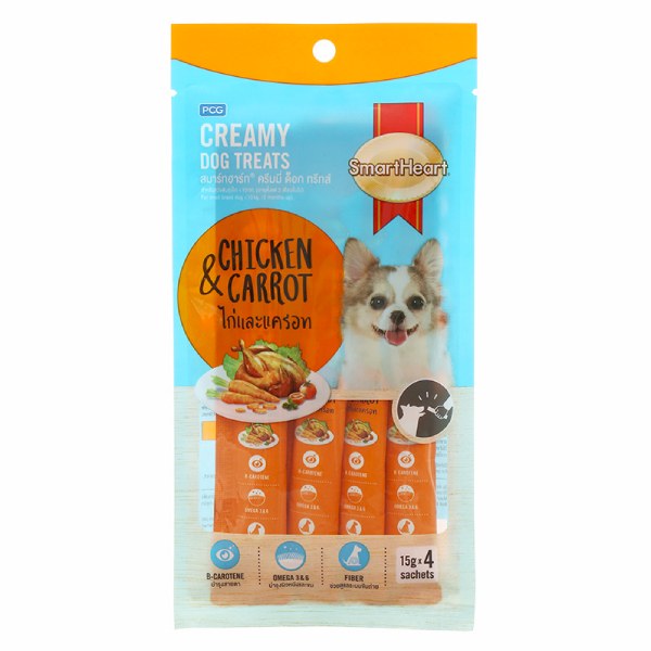 Bánh Thưởng Dạng Kem Cho Chó SmartHeart Vị Gà Cà Rốt Gói 60G
