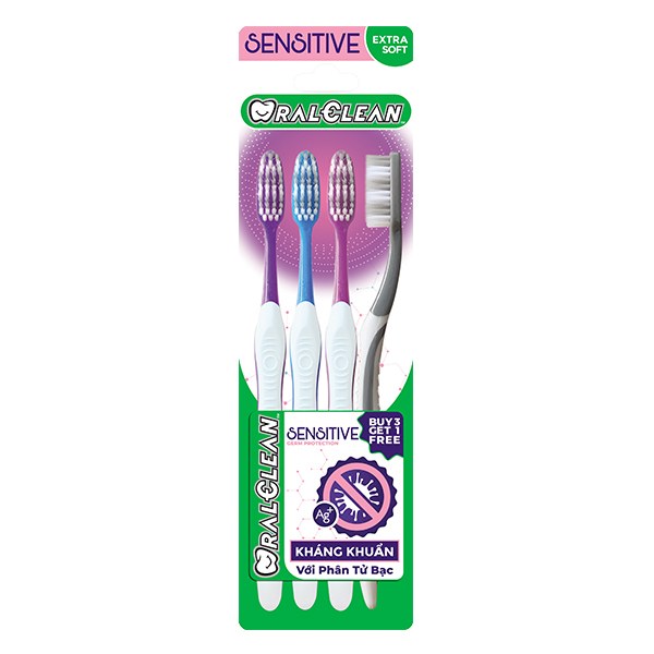 Bàn Chải Đánh Răng Oral Clean Sensitive Extra Soft Vỉ 4 Cây