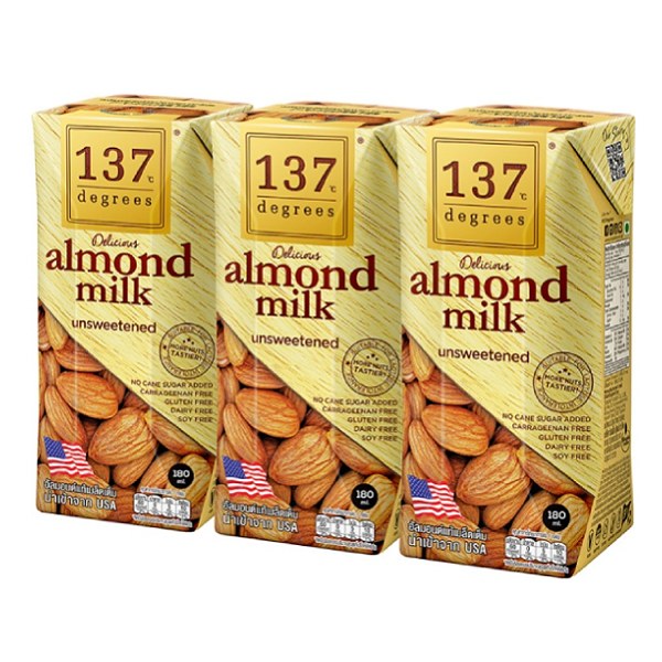 Lốc 3 Sữa Hạt Hạnh Nhân Nguyên Chất Không Đường 137 Degrees Hộp 180Ml