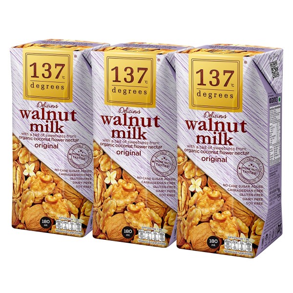 Lốc 3 Sữa Hạt Óc Chó Nguyên Chất 137 Degrees Hộp 180Ml