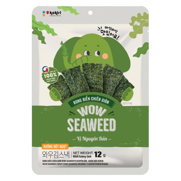 Snack Rong Biển Wow Seaweed Nguyên Bản Gói 12G