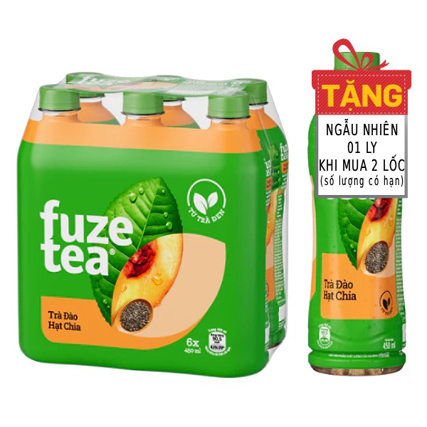 Lốc 6 Trà Fuzetea Hạt Chia + Đào 450Ml