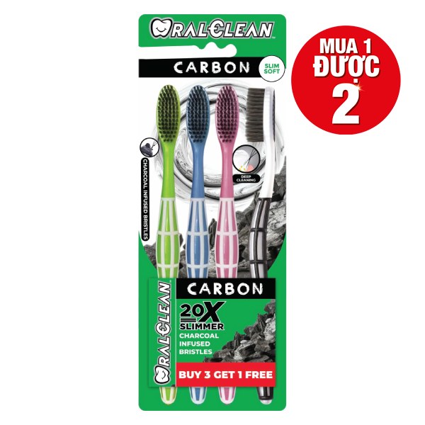 Bộ 3+1 Bàn Chải Đánh Răng Oral Clean Carbon Slimsoft
