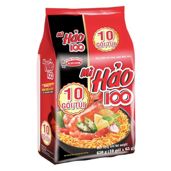Lốc 10 Mì Hảo 100 Tôm Chua Cay Gói 65G