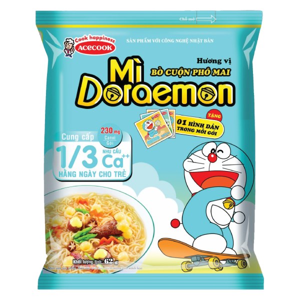 Mì Acecook Doraemon Bò Cuộn Phô Mai Gói 62G