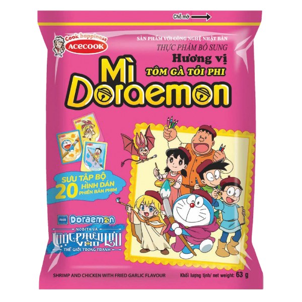 Mì Acecook Doraemon Tôm Gà Tỏi Phi Gói 63G