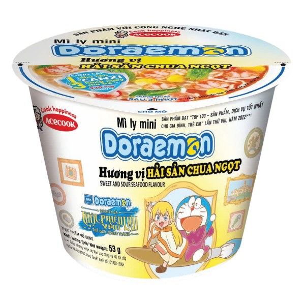 Mì Ly Mini Acecook Doraemon Hải Sản Chua Ngọt 53G
