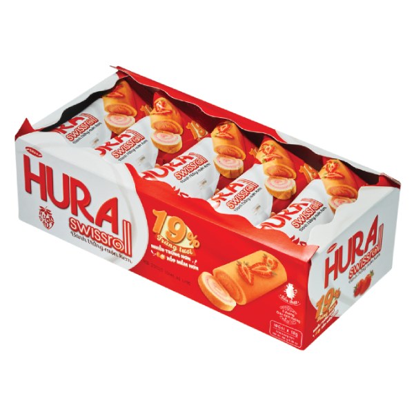 Bánh Bông Lan Hura Swissroll Hương Dâu Hộp 180G
