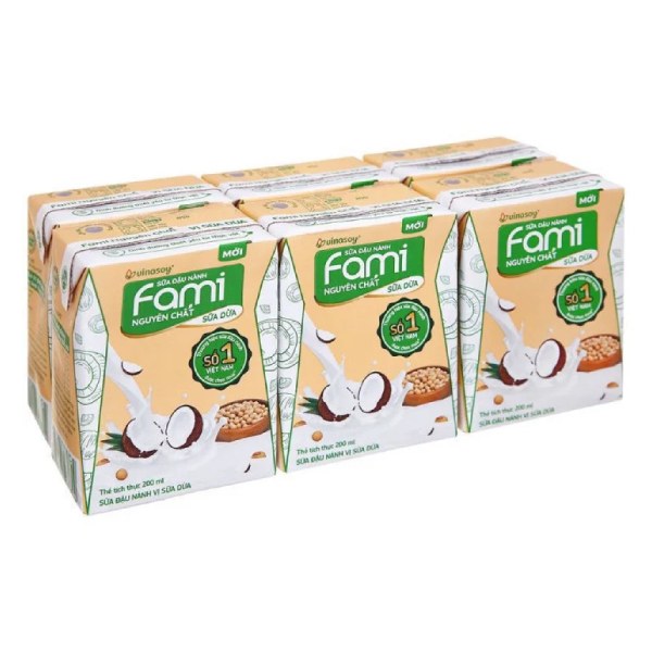 Lốc 6 Sữa Đậu Nành Fami Nguyên Chất Vị Sữa Dừa Hộp 200Ml