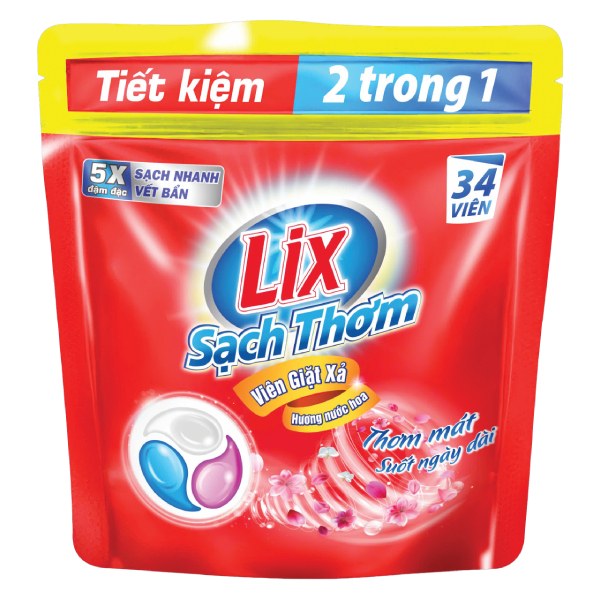 Viên Giặt Xả Lix Sạch Thơm Nước Hoa Túi 34 Viên 15G