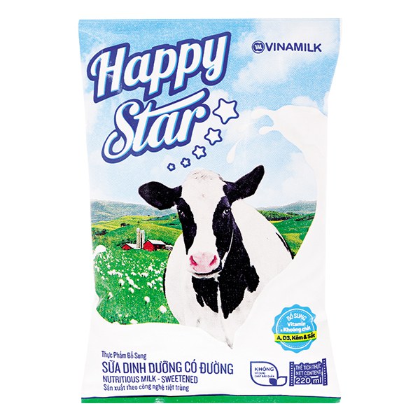 Sữa Dinh Dưỡng Vinamilk Happy Star Có Đường Bịch 220Ml