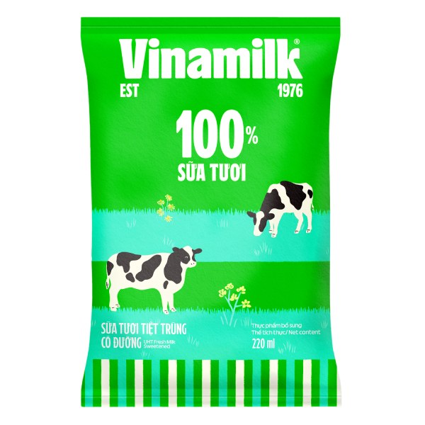 Sữa Tươi Tiệt Trùng Vinamilk 100% Có Đường Bịch 220Ml
