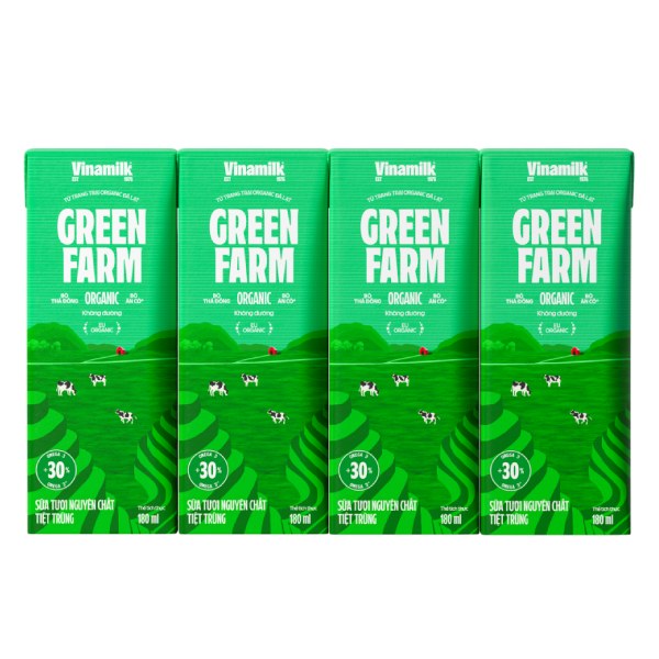(Only Emartmall) Lốc 4 Sữa Tươi Tiệt Trùng Vinamilk Green Farm Organic 180Ml
