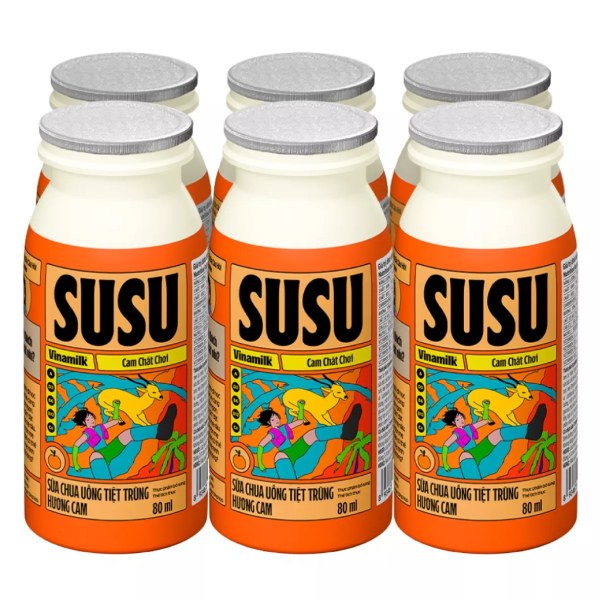 Lốc 6 Sữa Chua Uống Tiệt Trùng Vinamilk Susu Cam Chai 80Ml