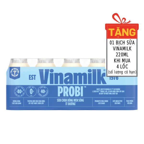 Lốc 5 Sữa Chua Uống Men Sống Vinamilk Probi Ít Đường 65Ml