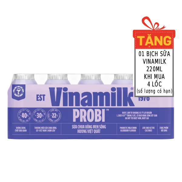 Lốc 5 Sữa Chua Uống Men Sống Vinamilk Probi Việt Quất 65Ml