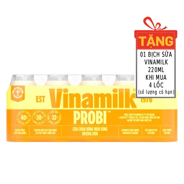 Lốc 5 Sữa Chua Uống Men Sống Vinamilk Probi Dứa 65Ml