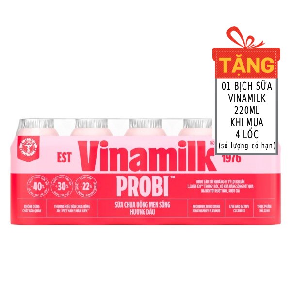Lốc 5 Sữa Chua Uống Men Sống Vinamilk Probi Dâu 65Ml