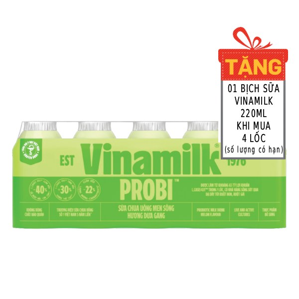 Lốc 5 Sữa Chua Uống Men Sống Vinamilk Probi Dưa Gang 65Ml