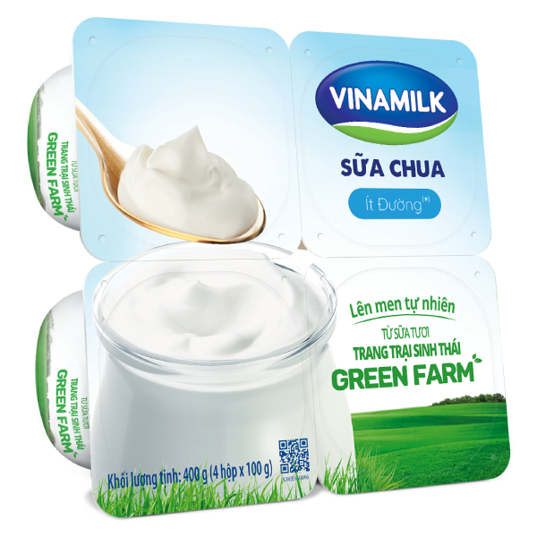 Lốc 4 Sữa Chua Ăn Vinamilk Love Yogurt Green Farm Ít Đường 100G