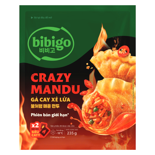 Bánh Xếp Mandu Bibigo Gà Cay Xé Lửa 235G