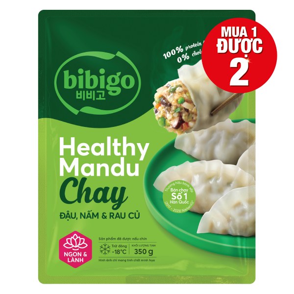 Bánh Xếp Mandu Bibigo Healthy Chay Đậu, Nấm & Rau Củ 350G