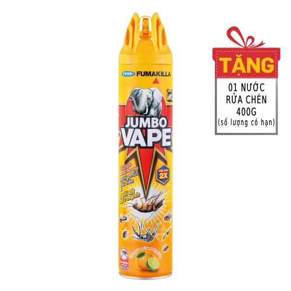Bình Xịt Côn Trùng Jumbo Vape Hương Cam Chanh 600Ml