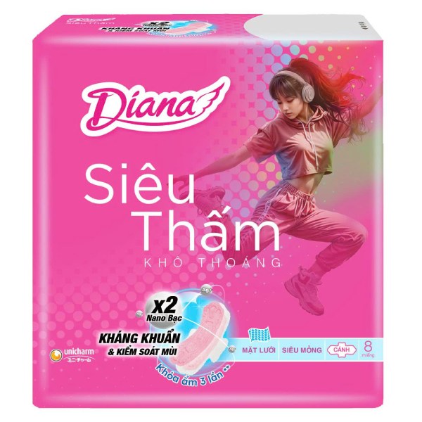 Băng Vệ Sinh Diana Siêu Thấm Siêu Mỏng Cánh 8 Miếng