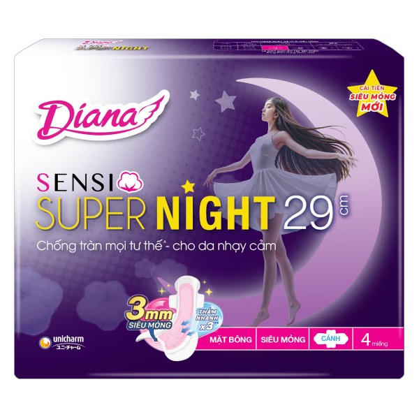 Băng Vệ Sinh Diana Sensi Đêm Siêu Mỏng Cánh 29Cm Gói 4 Miếng