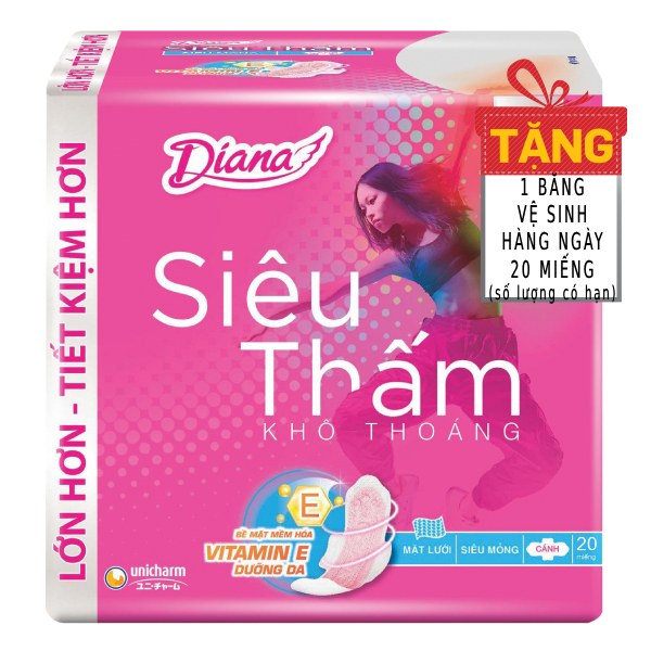 Băng Vệ Sinh Diana Siêu Thấm Siêu Mỏng Cánh Gói Lớn 20 Miếng