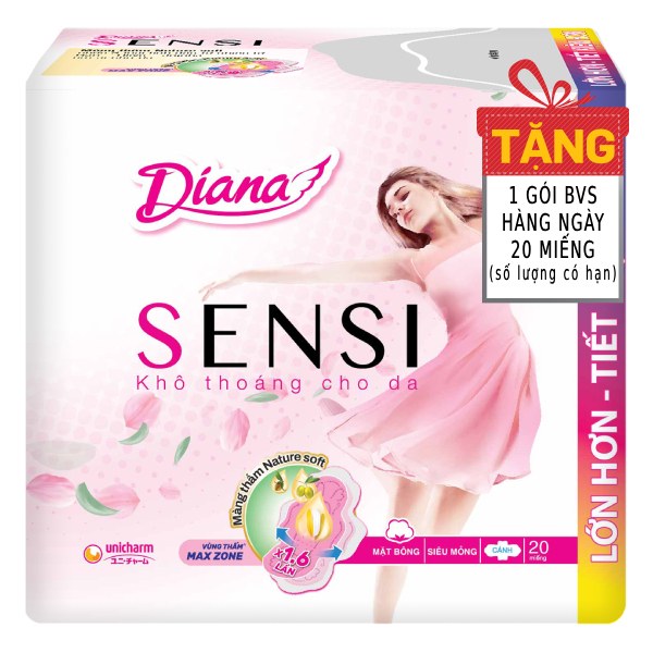 Băng Vệ Sinh Diana Sensi Siêu Mỏng Cánh 23Cm 20 Miếng