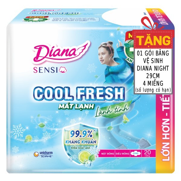 Băng Vệ Sinh Diana Sensi Cool Fresh Siêu Mỏng Cánh 20 Miếng