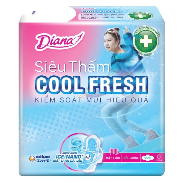 Băng Vệ Sinh Diana Siêu Thấm Siêu Mỏng Cánh Cool Fresh Gói 8 Miếng