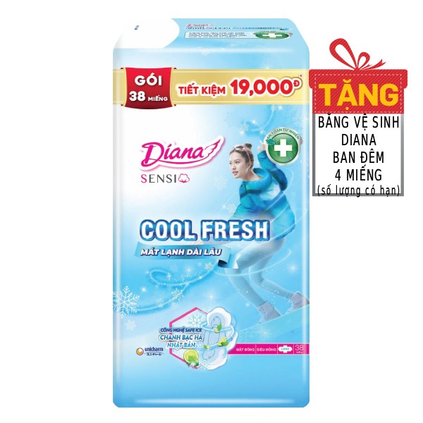 Băng Vệ Sinh Diana Sensi Cool Fresh Siêu Mỏng Cánh 38 Miếng
