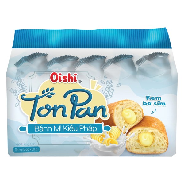 Bánh Mì Oishi Ton Pan Nhân Kem Bơ Sữa Gói 190G