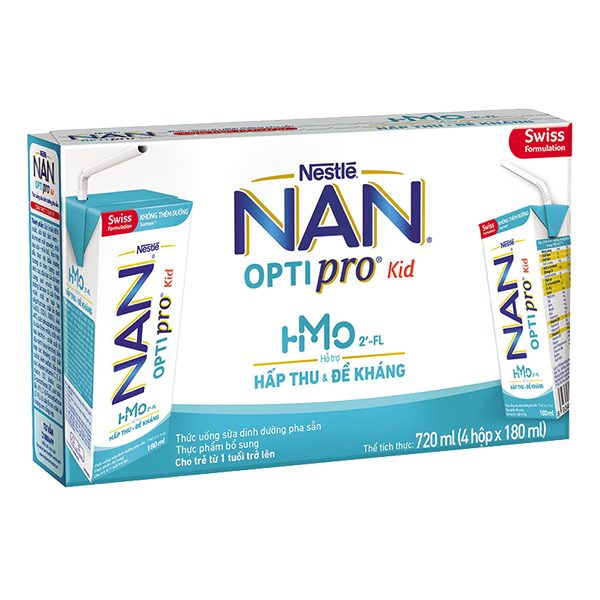Lốc 4 Sữa Bột Pha Sẵn Nan Optipro Nestle HMO Hộp 180Ml