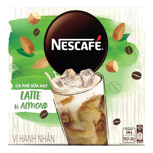 Cà Phê Sữa Hạt Nescafe Latte Vị Hạnh Nhân Hộp 10 Gói*24G