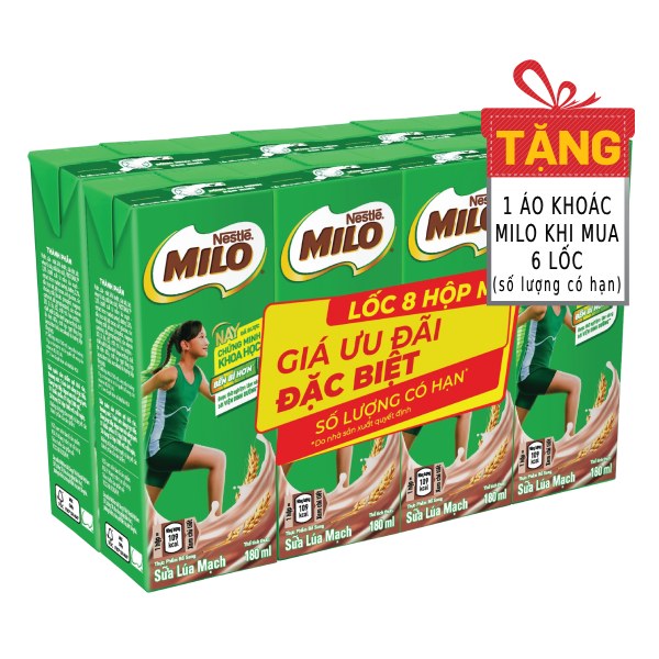 Lốc 8 Sữa Lúa Mạch Milo Có Đường Hộp 180Ml