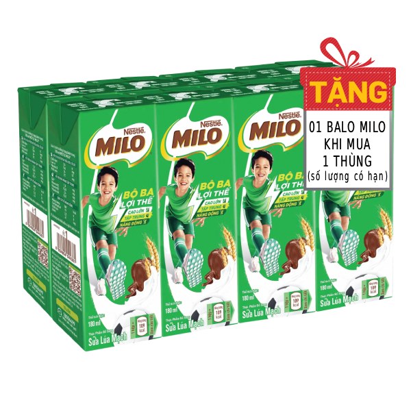Lốc 8 Sữa Lúa Mạch Milo Có Đường Hộp 180Ml