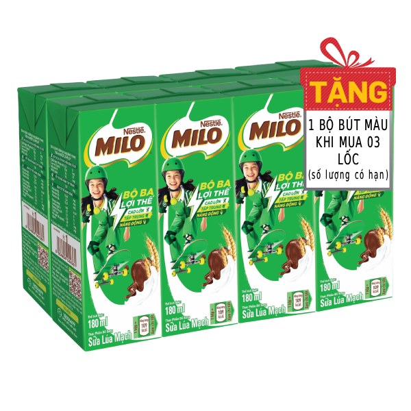 Lốc 8 Sữa Lúa Mạch Milo Có Đường Hộp 180Ml